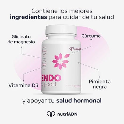 Cúrcuma, Glicinato de Magnesio, Pimienta y Vitamina D de NutriADN - Endo Support | Diseñado para mujeres que padecen de endometriosis y síndrome premenstrual - Ayuda a aliviar síntomas | 60 Cápsulas Vegetales
