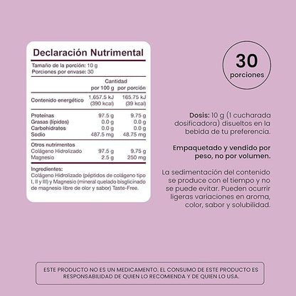 Colágeno Tipo I, II y III  9.75g & Bisglicinato Magnesio 250mg de Entera Pharma | Fortalece las articulaciones y los huesos, proporcionando relajación muscular | Polvo de 300g - 30 porciones