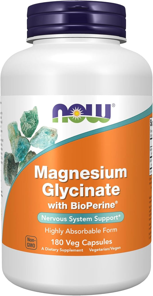 Glicinato de Magnesio con BioPerine® de Now Foods | Favorece la función muscular y la relajación | 180 Cápsulas