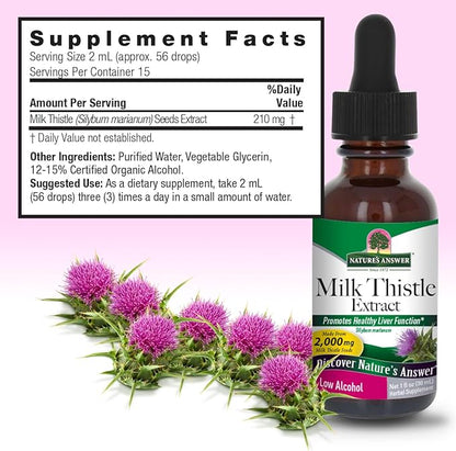 Cardo Mariano 2000mg por porción de Nature's Answer | Propiedades antioxidantes y apoyo a la función hepática - Detoxificación del organismo | Gotero de 30 y 60ml - 15 servicios