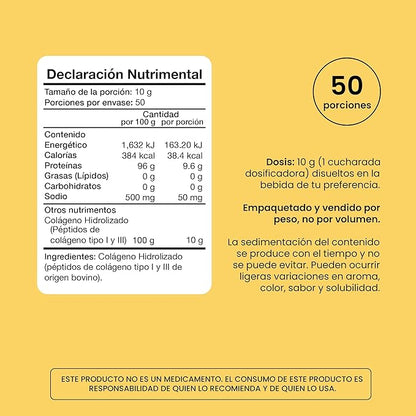 Colágeno Hidrolizado de Tipo 1 y 3 10g por porción de Entera Pharma | Favorece la elasticidad y firmeza de la piel - Apoya la función de Huesos y Articulaciones | Polvo de 500g - 50 porciones