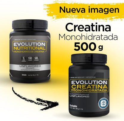 Creatina Monohidratada 5g por porción de Evolution Nutritional - 250 y 500g | Potencia tus entrenos y la recuperación muscular | 100 y 50 porciones