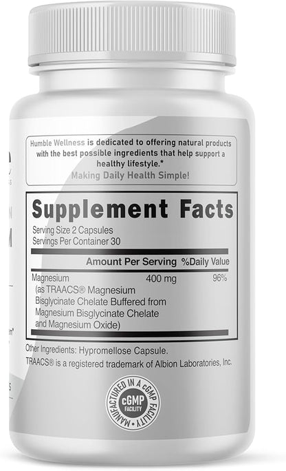 Glicinato de Magnesio 400 mg de Humble | Alta Absorción, Relajación Muscular | 60 Cápsulas