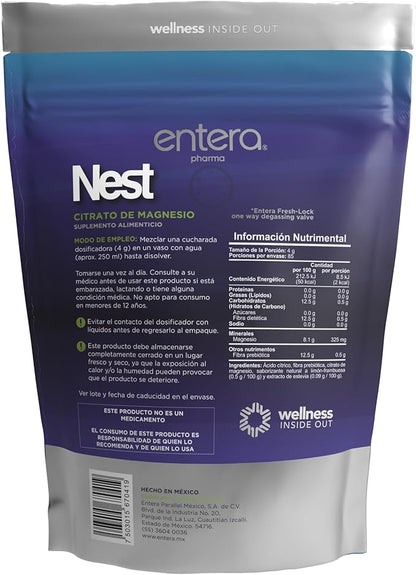 Citrato de Magnesio + Fibra Prebiótica 4g por porción de Entera Pharma | Polvo de 360g Sabor Limón Frambuesa - 85 porciones