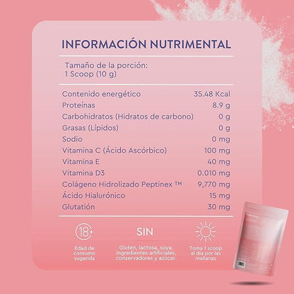 Colágeno hidrolizado, Glutatión y Ácido hialurónico con vitaminas 10g Forever Young de Moods | Promueve la elasticidad de la piel, ayudando a reducir arrugas | 300g sabor natural