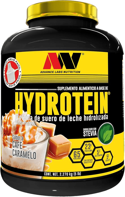 Hydrotein Naturals, Proteína de Suero de Leche con Creatina y Probióticos de Advance Labs Nutrition | Ganancia de Masa Muscular, Bienestar Digestivo | Sabor Canela, Café-Caramelo y Fresa-Plátano | 2.27kg