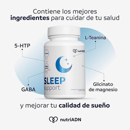 Glicinato de Magnesio, GABA, L-Teanina, 5HTP y Vitamina B 6 de NutriADN | Apoyo para el Sueño y Buen Descanso - Relaja al Organismo | 60 Cápsulas Vegetales