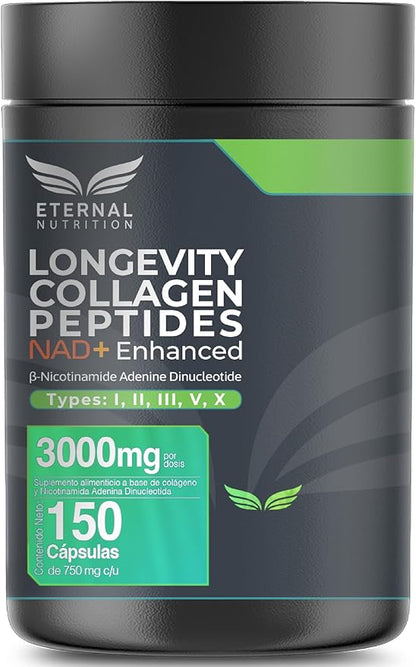 Péptidos de Colágeno + NAD+ 3400 mg Eternal Nutrion | Bienestar general | 300 cápsulas