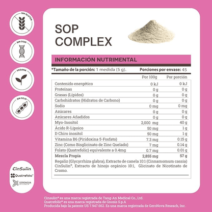 Myo-Inositol, D Chiro, Ácido R-Lipoico y Cinsulin® 5g SOP Complejo de Matter | Apoyo contra el Síndrome de Ovario Poliquístico | Bolsa 225 gr Sabor Bayas