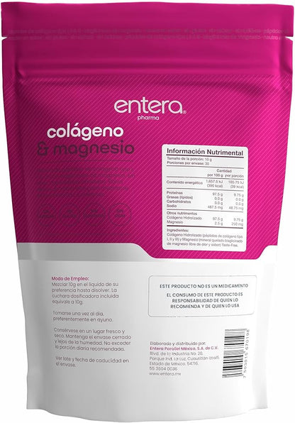 Colágeno Tipo I, II y III  9.75g & Bisglicinato Magnesio 250mg de Entera Pharma | Fortalece las articulaciones y los huesos, proporcionando relajación muscular | Polvo de 300g - 30 porciones