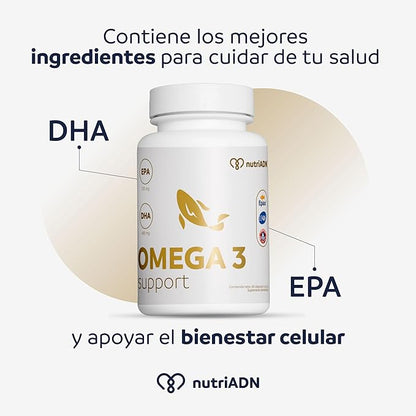 Soporte de Omega 3 con DHA + EPA 1200mg de NutriADN | Contribuye en la acción antiinflamatoria del cuerpo | 60 Cápsulas Blandas