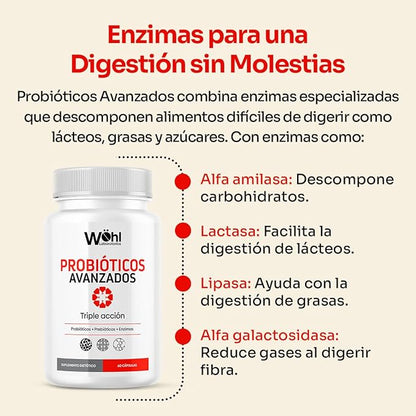 Probióticos Avanzados con Enzimas Digestivas de Wohl Laboratorios | Promueve el Bienestar intestinal  | 60 cápsulas vegetales