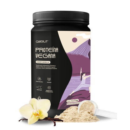 Mezcla de Proteínas veganas con Creatina y Probióticos de Quenut | Nutrición Deportiva | Apoyo Muscular - Recuperación post entrenamiento | Polvos de 1kg Sabor Chocolate y Vainilla