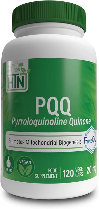 PQQ (Pirroloquinolina quinona) 20 mg Kaneka™ de Health Thru Nutrition | Apoyo al sistema inmunológico, antioxidante | 120 y 60 Cápsulas Blandas