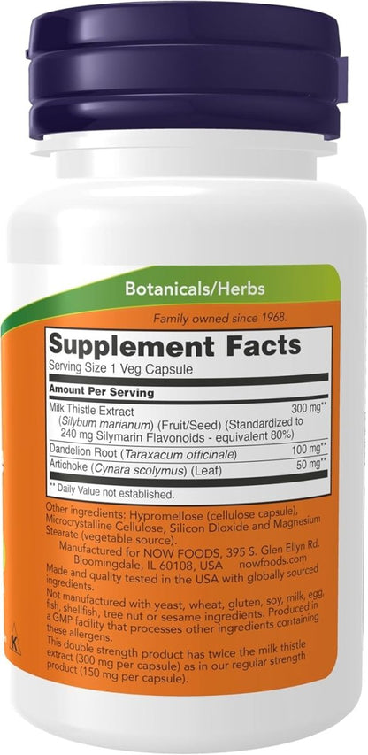 Extracto de Cardo Mariano Doble Fuerza 300 mg de NOW Foods con Alcachofa y Diente de León | Apoya procesos naturales de detoxificación | 50 Cápsulas Vegetarianas