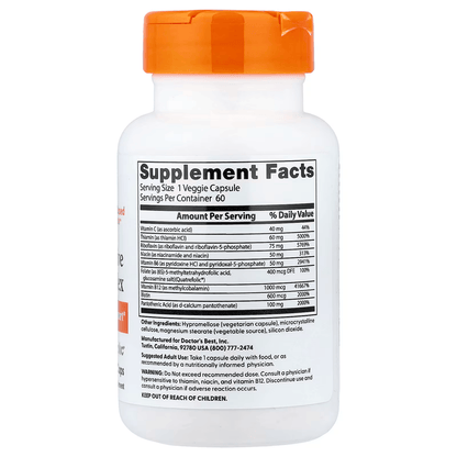 Complejo B Activo Doctor's Best | Producción de energía diaria, bienestar celular | 60 Cápsulas Vegetales