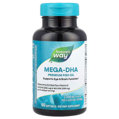 Mega DHA 1.000mg Omega 3 de Nature's Way | Apoya y promueve la función cognitiva y ocular | 60 cápsulas blandas