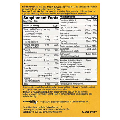 Multivitamínico Completo para Hombres con Extractos de Frutas y Verduras 100mg - Alive! Nature's Way | Fortalecimiento del sistema inmunológico | 50 tabletas veganas
