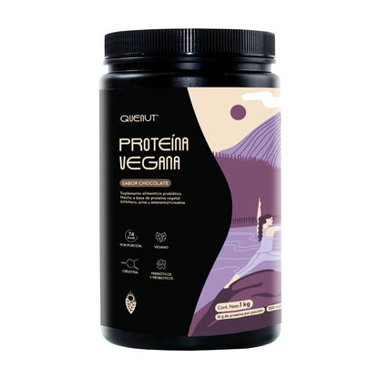Mezcla de Proteínas veganas con Creatina y Probióticos de Quenut | Nutrición Deportiva | Apoyo Muscular - Recuperación post entrenamiento | Polvos de 1kg Sabor Chocolate y Vainilla