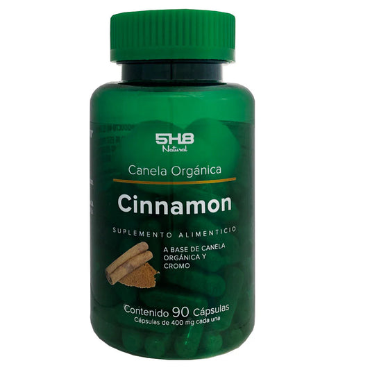 Canela Orgánica y Picolinato de Cromo 800mg por porciónde 5H8 Nutrition - Cinnamon | Acción Antiinflamatoria | 90 Cápsulas