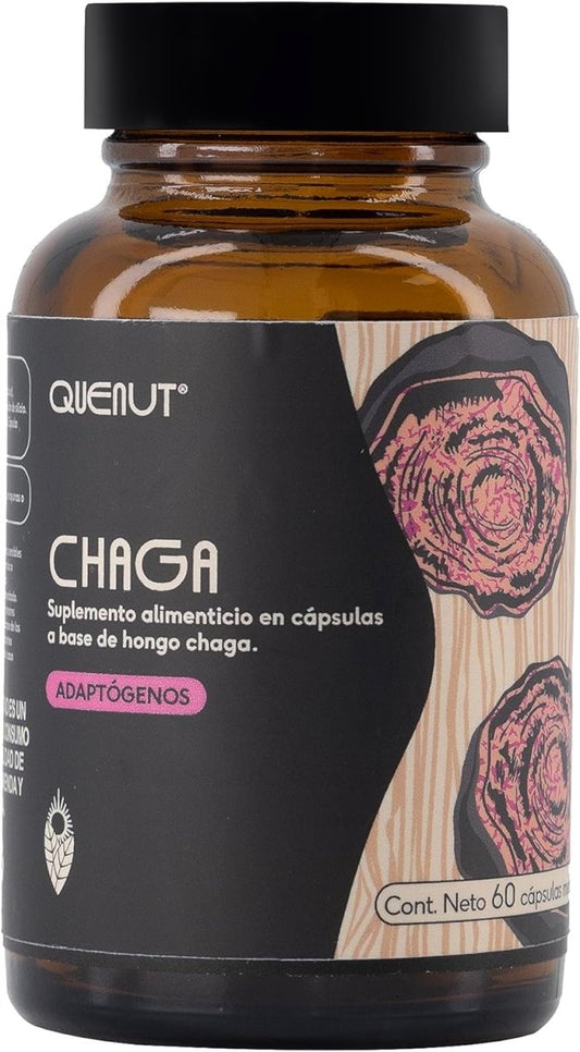 Chaga 350mg - Hongo Adaptógeno de Quenut | Longevidad, Apoyo Inmunitario | 60 cápsulas vegetales