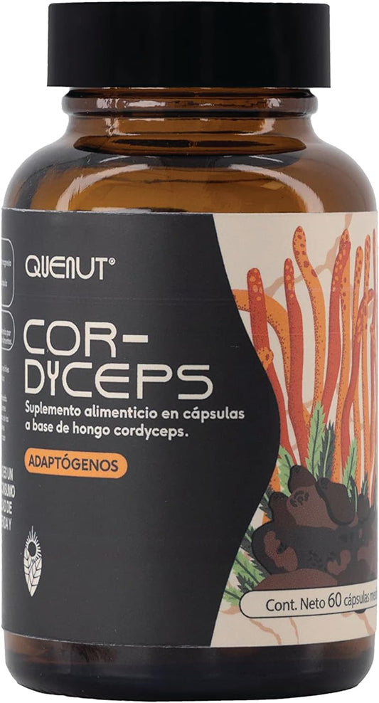 Cordyceps - Hongo Adaptógeno 480mg de Quenut | Apoyo de la función Respiratoria, Inmunológica | 60 cápsulas vegetales