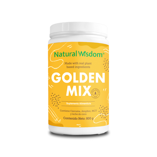 Cúrcuma, Jengibre, MCT, Leche de coco y Pimienta 25g por porción - Golden Mix de Natural Wisdom | Formulado para la mejora de la digestión y apoyar la función inmunológica | Polvo de 800g