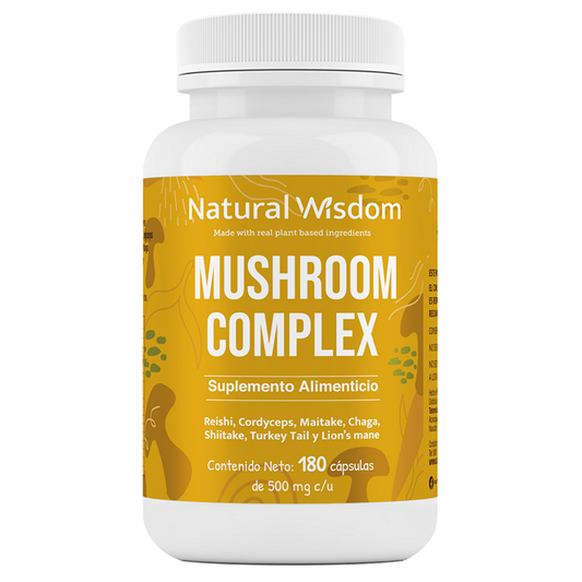 Reishi, Cordyceps, Chaga, Maitake, Shiitake, Melena de León, Tulsi - Mushroom Complex 500 mg de Natural Wisdom | Apoyo inmunológico y  Resistencia al estrés | 180 cápsulas vegetales