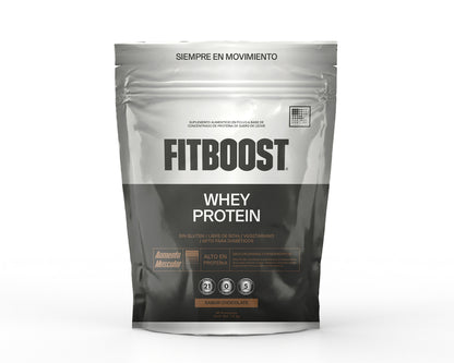 Proteína en Polvo Whey Protein Sabor Chocolate 30g de Fitboost | Ayuda al Crecimiento y Desarrollo de Masa Muscular y su Recuperación | Presentaciones en 1.5kg y 450g