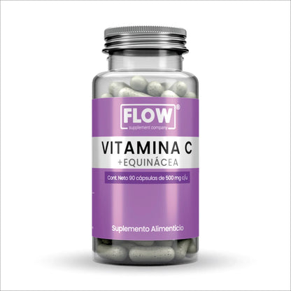 Vitamina C + Equinácea 1500mg por porción de Flow Supplement |  Refuerza el sistema Inmunológico, protegiendo contra gripes y resfriados | 90 cápsulas vegetales