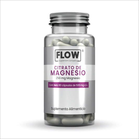 Citrato de Magnesio 250mg de Flow Supplements, por porción 1500mg |  Apoyo de la función y fortalecimiento óseo y muscular | 90 cápsulas vegetales