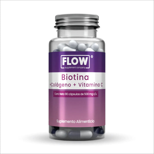 Biotina + Colágeno + Vitamina C 1500mg por porción de Flow Supplements | Ideal para quienes buscan mantener su piel firme y elástica, y fortalecer su cabello y uñas | 90 cápsulas vegetales