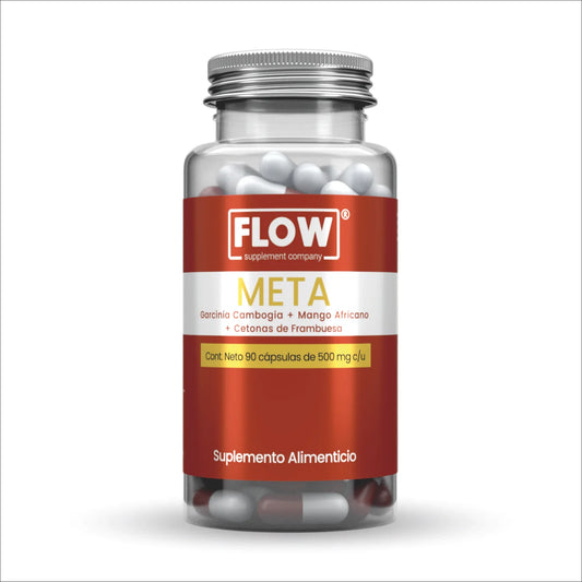 Garcinia Cambogia + Mango africano + Cetonas de frambuesa 1500mg por porción META de Flow Supplements | Promueve el metabolismo energético, ayudando a regular niveles de glucosa | 90 cápsulas vegetales