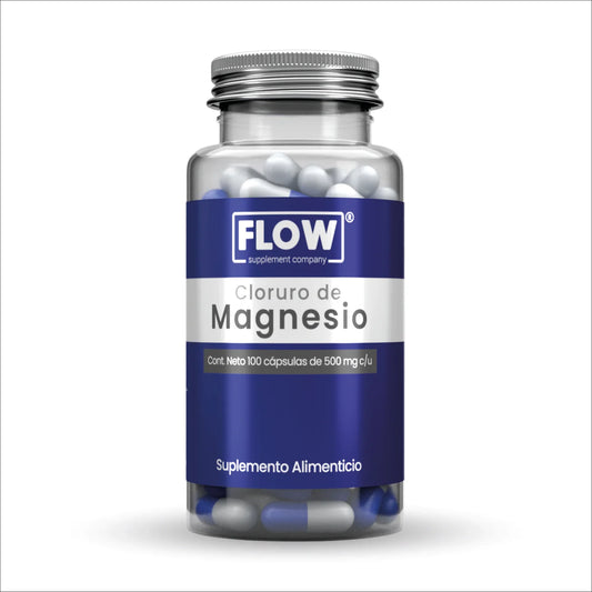 Cloruro de Magnesio + Calcio + Vitaminas K2 y D 500mg de Flow Supplements | Apoyo del Sistema Cardiovascular y Muscular | 100 cápsulas vegetales