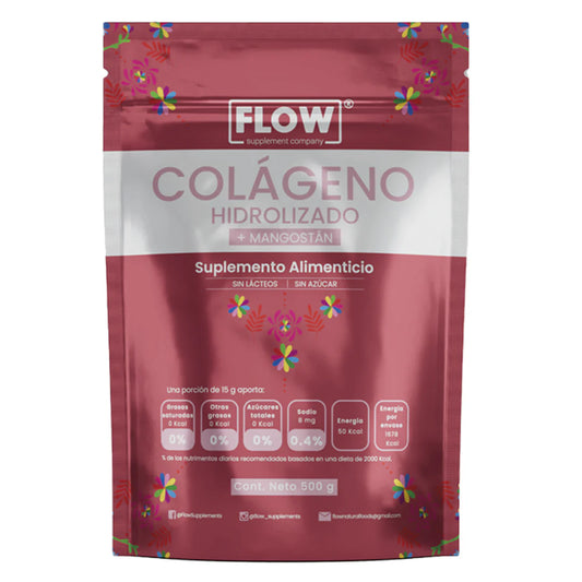 Colágeno Hidrolizado + Mangostán con vitaminas y minerales  15g de Flow Supplements | Fortalece el cabello, la piel y las uñas | Polvo de 500g