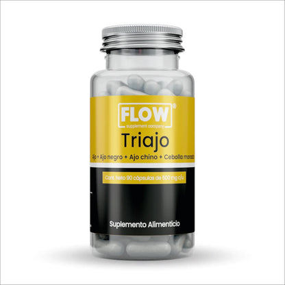 Ajo negro, Ajo chino y Cebolla morada 1500mg por porción TRIAJO de Flow Supplements | Fortalece el sistema inmune, combatiendo las infecciones y la inflamación | 90 cápsulas vegetales