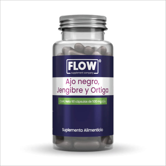 Ajo negro + Jengibre + Ortiga 1500mg por porción de Flow Supplements |  Propiedades antioxidantes y apoyo de la función cardiovascular | 90 cápsulas vegetales