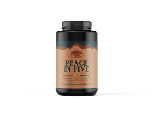 GABA, Pasiflora, Reishi, Asgwagandha 1000mg por porción Peace In Five Tibet Natura | Formulado para reducir el estrés y la ansiedad, promoviendo una sensación de calma y bienestar mental  | 100 cápsulas vegetales