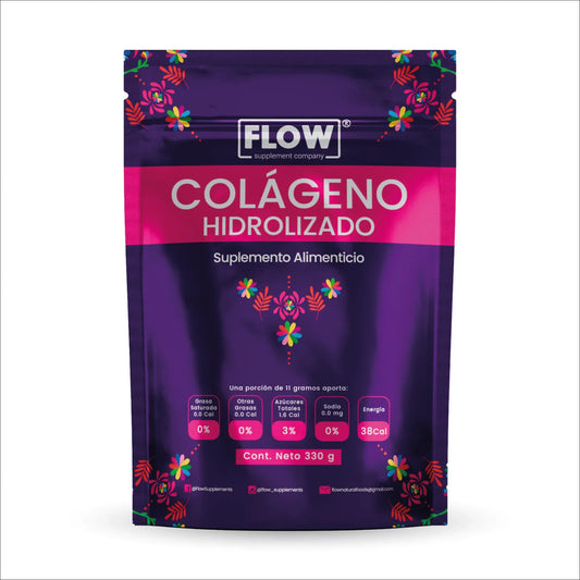 Colágeno Hidrolizado + Omegas + granada 11g y vitaminas de Flow Supplements | Fortalece el cabello, la piel y las uñas | 330g