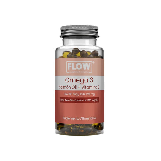 Omega 3, Aceite de salmón + Vitamina E 1200mg de Flow Supplement | Apoyo Cardiovascular, Ocular y Cerebral | 60 cápsulas vegetales