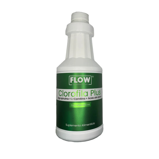 Alga spirulina, L-Carnitina, Ácido alfa lipoico - Clorofila Plus - Flow Supplement | Apoyo para el bienestar digestivo, Desintoxicación - Antioxidante en líquido 500 ml