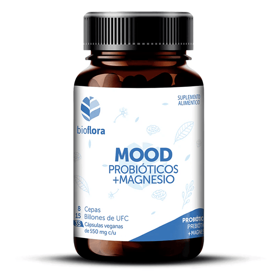 Probióticos y Magnesio Mood 500 mg de Bioflora | Bienestar digestivo y emocional | 35 cápsulas vegetales