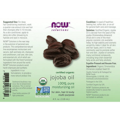 Aceite de Jojoba Orgánico de Now | Hidratante piel y cabello |  118 ml