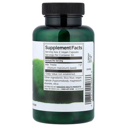 Cardo Mariano 500 mg de Swanson | Propiedades hepatoprotectoras, ayudando a proteger el hígado contra el daño oxidativo y mejorar su función | 100 cápsulas vegetales
