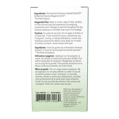 Aceite esencial de menta orgánica de Now Roll-On | Bienestar y energía | 10 ml