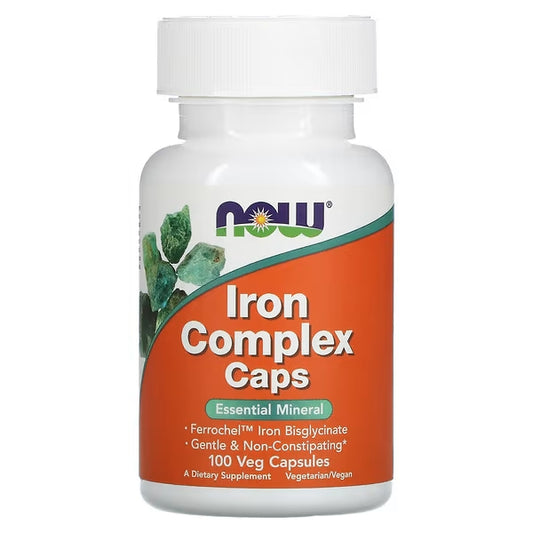 Complejo de Hierro con Vitamina C 50mg y Hierro Bisglicinato 27mg de NOW Foods | Fuente Bio-disponible, Ayuda con el Estreñimiento | 100 Tabletas Vegetales