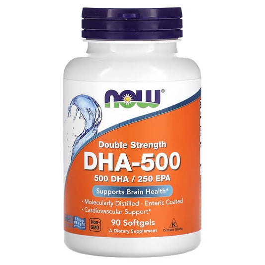 DHA-500, 500 mg de DHA y 250 mg de EPA de NOW Foods | Soporte para la Función del Cerebro y Cardiovascular | 90 Cápsulas Blandas