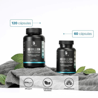 Probióticos 80 Billones Platinum | B-Life | Bienestar Digestivo | 120 cápsulas