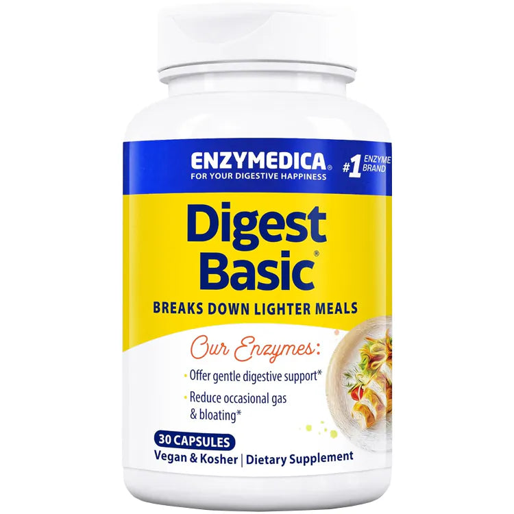 Enzimas Digestivas Digest Basic de Enzymedica | Apoyo Suave para Digestión, Reducción de Gases e Hinchazón | 90 y 30 Cápsulas Veganas y Kosher