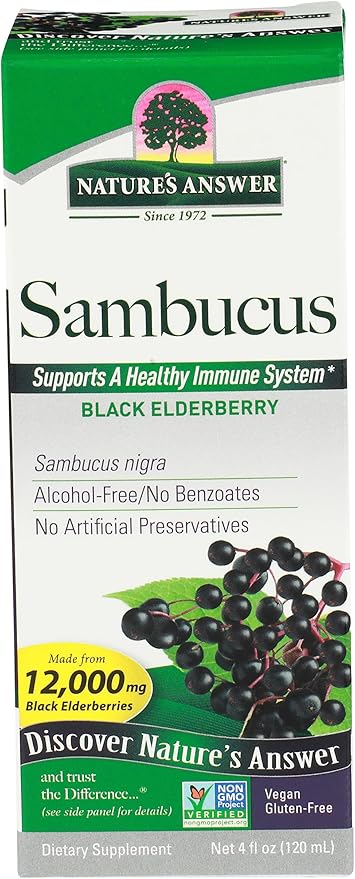 Elderberry Sambucus Jarabe de Nature’s Answer | Apoya el sistema inmune, bienestar general | 120 ml